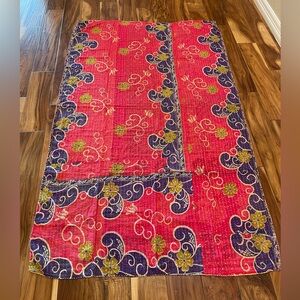 Vintage bohemian Kantha blanket pink yellow purple orange